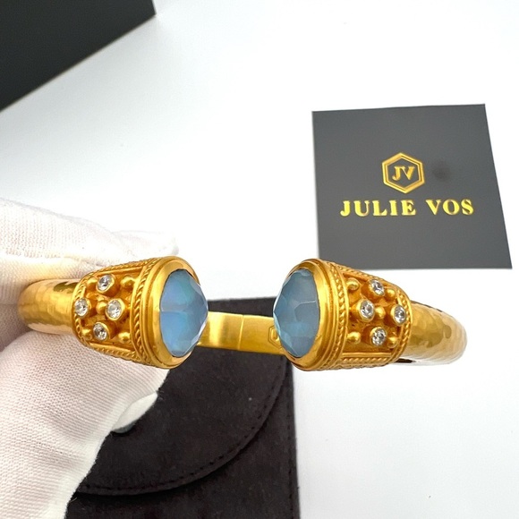 Julie Vos Iridescent Capri Blue Hinged Bangle Cuff Bracelet (retired design) - Picture 4 of 11